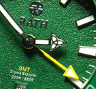 Close-up of RÁTH Droma GMT dial with triquetra hour hand